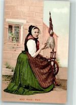 8750 Glarus - Frau Tracht Weben Spinnrad