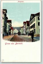 9442 Berneck Lithographie Neugasse Straßenbahn