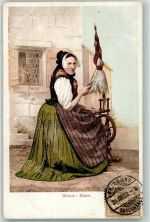 1903 - Glarner Trachtenfrau am Spinnrad