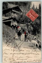 1873 Val-d'Illiez - Bauernfamilie mit Maulesel und Ziege