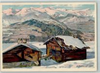 7134 Obersaxen Meierhof Gebrauchsspuren Chalets Winter von H B Wieland
