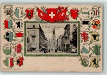 8000 Zürich Passepartout Prägedruck Poststrasse Wappen Lithographie