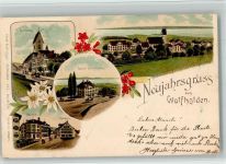 9427 Wolfhalden 1900 BOAKC Lithographie Dorfplatz Helvetia Pfarrhaus Gasthaus Zum Friedberg Glückwunsch Neujahr Verlag Künzli Nr 1528