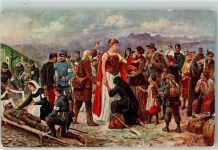 Die Hilfreiche sign. R. Weiss Rotes Kreuz Flüchtlinge Sanitäte Eisenbahn AK Helvetia Künstlerkarte