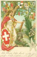 Mittelbug vom Schild bis zum Edelweiß Helvetia AK mit gepresstem Edelweiß