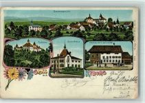 8314 Kyburg 1908 BOAKC Lithographie Schloss Schulhaus Gasthaus Zur Linde Gebrauchsspuren, bitte Scan genau beachten!