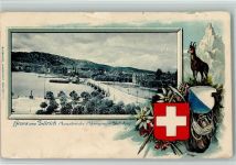 8000 Zürich Passepartout Prägedruck Quaibrücke Uetliberg Jagd Gämse Wappen Lithographie