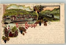 8193 Eglisau 1897 Lithographie Rheinbrücke Weinlese Verlag Künzli Nr 751