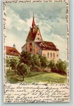 St Chrischona 1900 Lithographie Kirche sign. Jacob