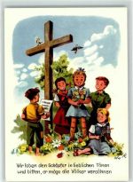 8887 Mels Künstlerkarte Aktion Weisstannental Kinder singen Kreuz Singvögel sign.