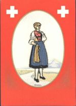 4000 Basel Bâle - Trachtenapplikation aus Stoff montiert auf AK