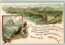 1844 Rochers-de-Naye Montreux 1898 Lithographie Bergbahn Hotel