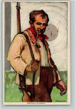 8000 Zürich Lithographie / Künstlerkarte sign Hugentobler - Schützenverein Carabiniers 1824-1924