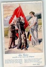 La Suisse - accueiffe sa säur neutre La Belgique - Schweiz begrüßt neutrales Belgien WK I Helvetia Künstlerkarte