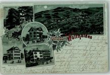 9427 Wolfhalden 1900 Lithographie / Mondschein Pension Friedheim Flora Gasthauf Pension Zum Adler Pension Blatter Lindberg