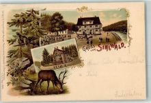 8135 Sihlwald 1899 Lithographie Auerhahn Hirsch Gasthaus