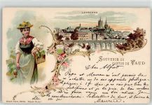 1261 Le Vaud 1899 Lithographie Tracht Kirche