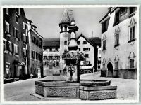 7304 Maienfeld Foto AK Brunnen - historische Häuser, Wandmalerei AK