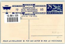 Flugpost Bundesfeier 1928 für das Alter sign. Ed. Renggli Bundesfeier Ganzsachen Schweiz Künstlerkarte