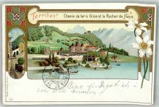 1820 Territet 1901 Lithographie Bergbahn Hotel