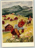 9043 Trogen - Mädchen beim Blumen pflücken sign. Weisskönig Kinderdorf Pestalozzi