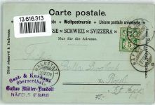 8752 Näfels 1899 Lithographie / Mondschein Denkmal Obersee Freulerpalast