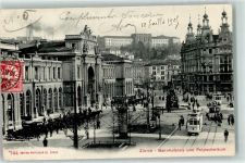 8000 Zürich 1909 - Bahnhofplatz Escherdenkmal Tram
