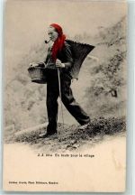 1873 Val-d'Illiez - Winzerin mit Tragkorb und Pfeife auf dem Weg ins Dorf