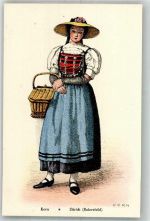 8000 Zürich Lithographie / Künstlerkarte Tracht Frau Rafzerfeld