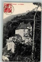 2042 Valangin 1909 Foto AK Schloss Briefmarke Bildseite