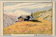 3987 Riederalp Künstlersteindruck sign. Züricher, V.W. Kirche Riederalp