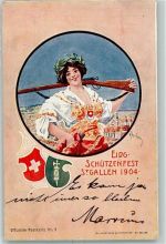 9000 St. Gallen S. Gallo 1904 Gebrauchsspuren Eidgen. Schützenfest Frau Tracht Gewehr