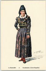 7563 Samnaun Dorf Künstlerkarte Trachten sign. A. Christoffel