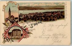 8712 Stäfa 1899 Lithographie Kirche Schule