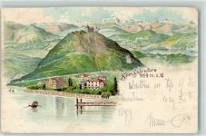 San Salvatore 1899 Lithographie Hotel Pension Beau Rivage Prpt J. Huhn Ruderboot Steg 914 m