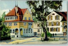 8580 Amriswil Künstlerkarte sign. H. Lehmann Hotel Bahnhof Kantonalbank