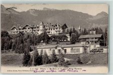 1884 Villars-sur-Ollon 1908 - La Gare et le grand Hotel Muveran Kutsche Kirche
