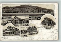 8804 Au ZH 1903 BOAKC Lithographie Gasthaus Zum Mondstein Bahnhof Handlung M. Zindel Beerli B. Thurnherr Gasthaus Zum Bahnhof Bahnpost Nr 25 Gebrauchsspuren, bitte Scan genau beachten!