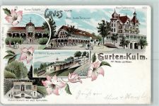 Gurten Kulm 1904 Lithographie Gurten-Festhalle Altes Gurten-Restaurant Neue Etablissement Kur-Hotel Station Gurten-Kulm Station Wabern der elektr. Gurtenbahn