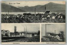 6330 Cham Foto AK Fabrik Nestle und Anglo Swiss Papierfabrik Kirche