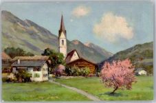 7240 Küblis Künstlerkarte Blick zur Kirche