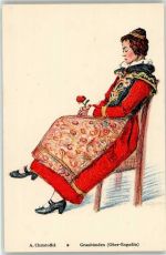 7563 Samnaun Dorf Künstlerkarte Trachten sign. A. Christoffel