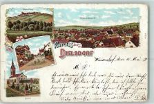 8157 Dielsdorf 1898 Gebrauchsspuren Regensberg Dorfstrasse Kirche Lithographie