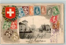 5734 Reinach AG Prägedruck Briefmarken Wappen Straßenbahn Lithographie