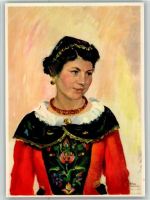 Engadinerin sign. Hans Schwarz Pro Infirmis Schweiz Künstlerkarte