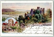 2520 La Neuveville 1899 Lithographie / Künstlerkarte Souvenir Burg Turm sign.