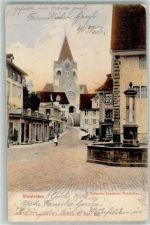 8570 Weinfelden 1904 Gebrauchsspuren Kirche Brunnen Straße