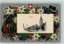 9230 Flawil Lithographie / Prägedruck Passepartout Edelweiss Enzian Rucksack