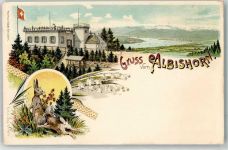 Albishorn 1899 Lithographie Gasthaus Albishorn Hasen