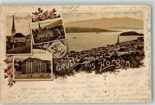 8810 Horgen 1899 Lithographie Protest. Kirche Kath. Kirche Secundarschule Schwan Verlag Künzli Nr 463